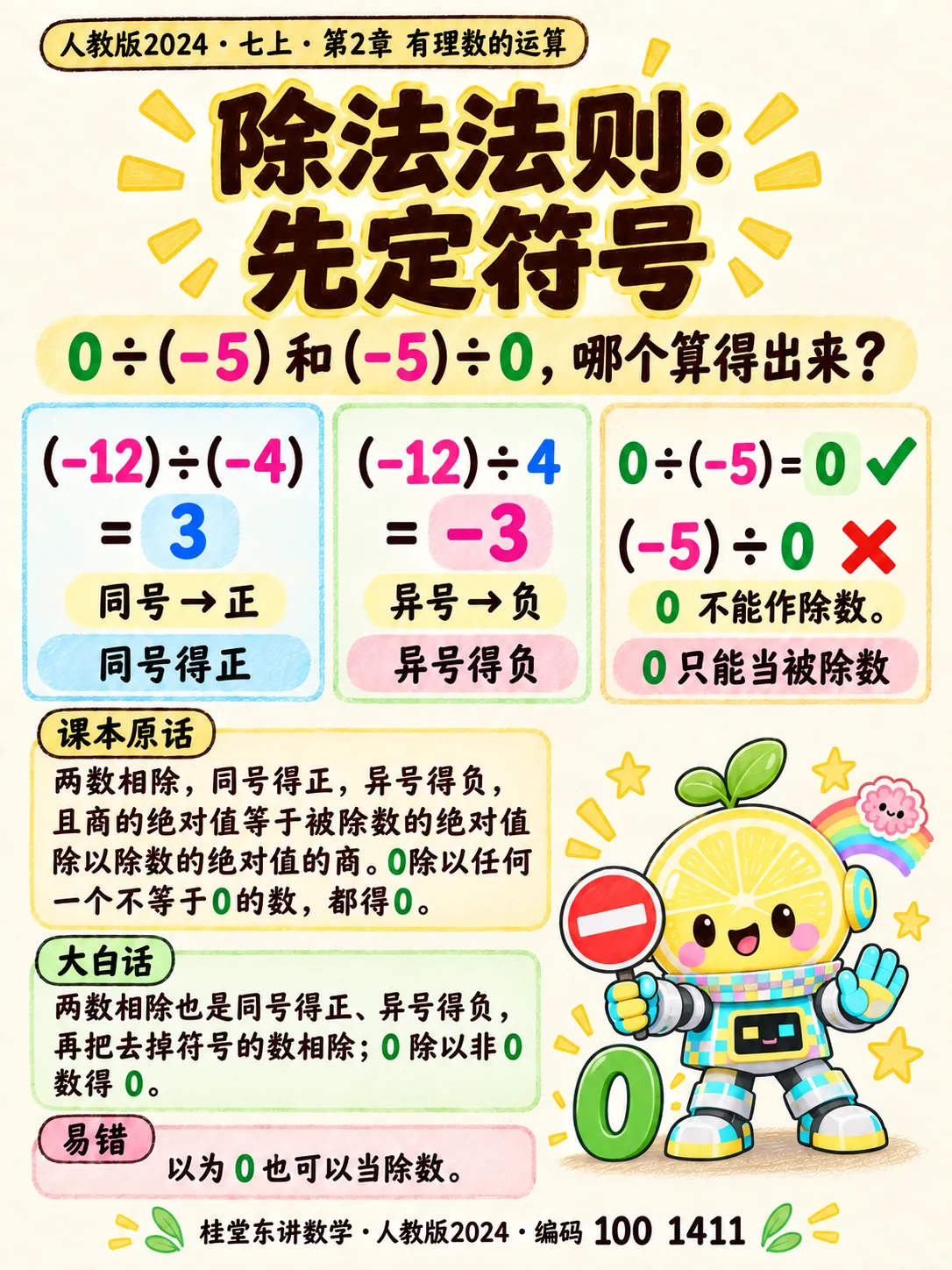 知识卡：除法法则：先定符号