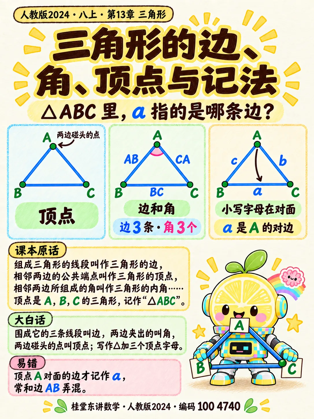 知识卡：三角形的边、角、顶点与记法