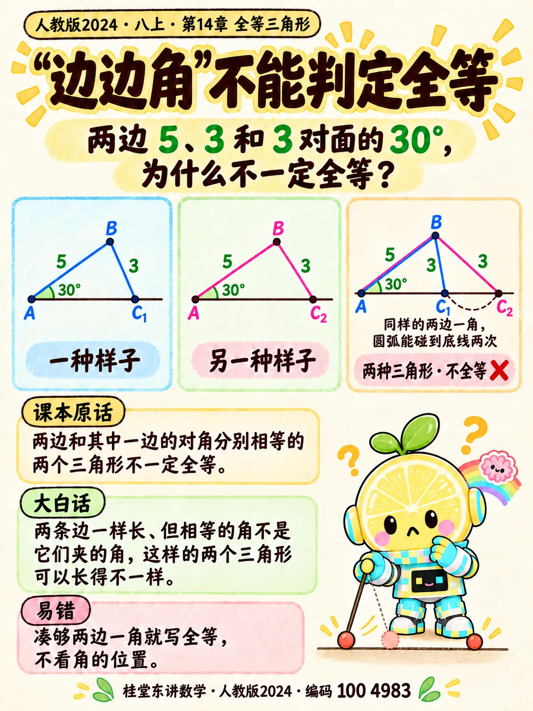 知识卡：“边边角”不能判定全等