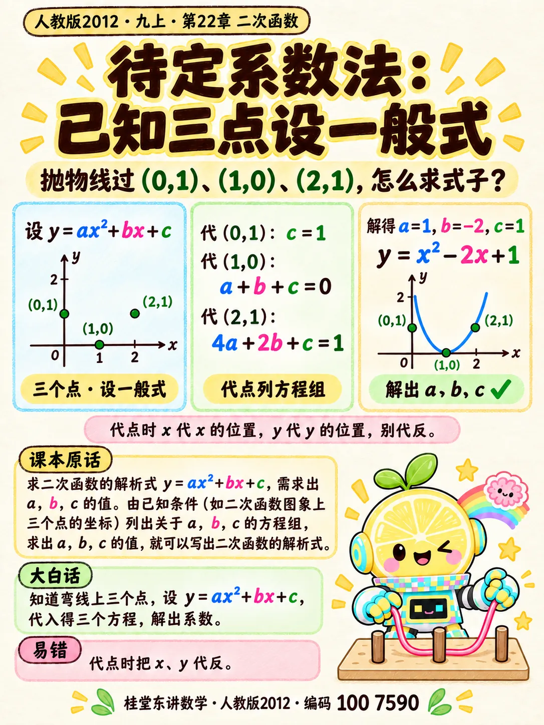 知识卡：待定系数法：已知三点设一般式